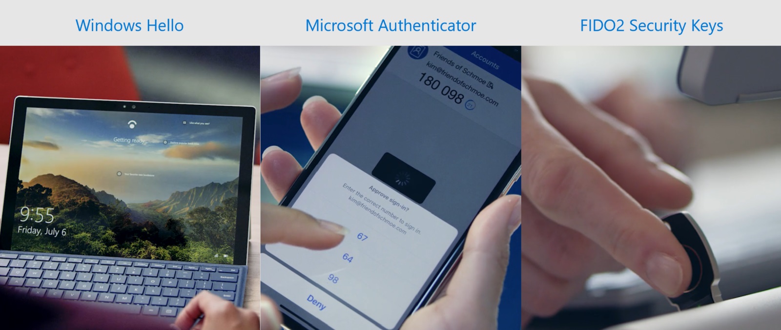 Höchste Sicherheit durch mehrstufige Authentifizierung: Microsoft Hello, Microsoft Authenticator oder FIDO2 Security Keys