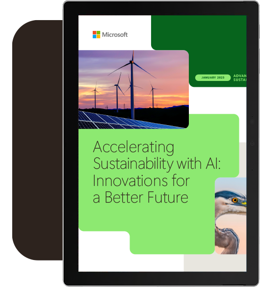 Accelerating Sustainability with AI: Innovations for a Better Future playbook cover inside a tablet.