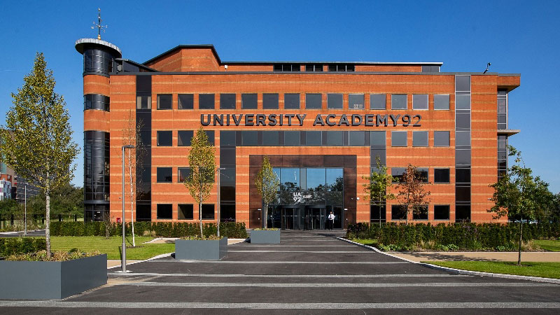 Microsoft headquarters with the UK flag and Pride flag