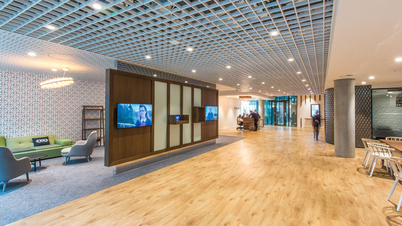 Microsoft headquarters with the UK flag and Pride flag