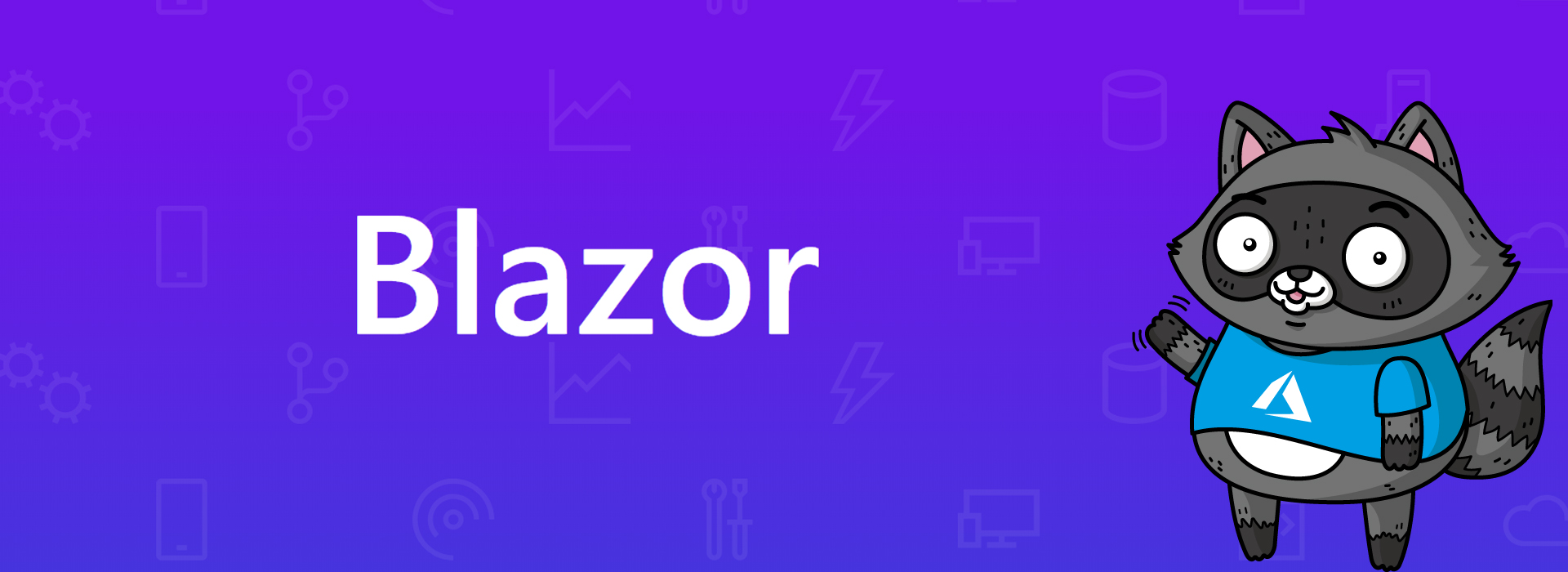 The Blazor logo, with a picture of Bit the Raccoon on the right.