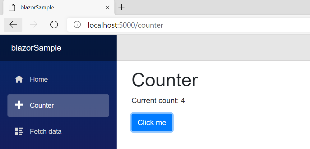 The Blazor application appearing at localhost:5000