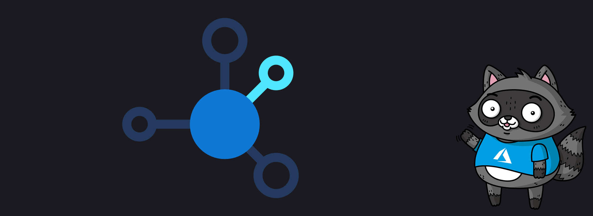 An illustration that represents AI, next to a drawing of Bit the Raccoon.