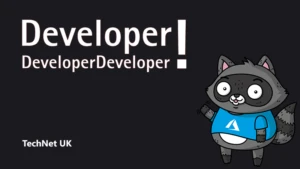 The DDD logo next to an illustration of Bit the Raccoon.