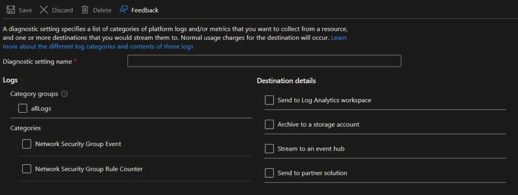 An example of querying diagnostic settings.