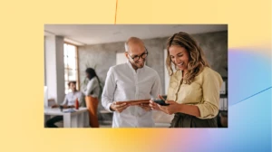 People smiling at screen