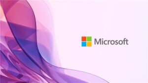 The Microsoft icon with wavy lines in different shades of purple on the left side and a lighter purple backdrop in the middle and right side.