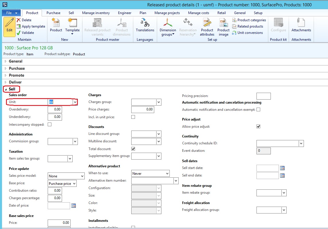Released product details. Sell fast tab.