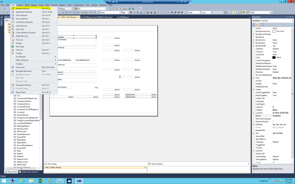 Solution explorer pane.