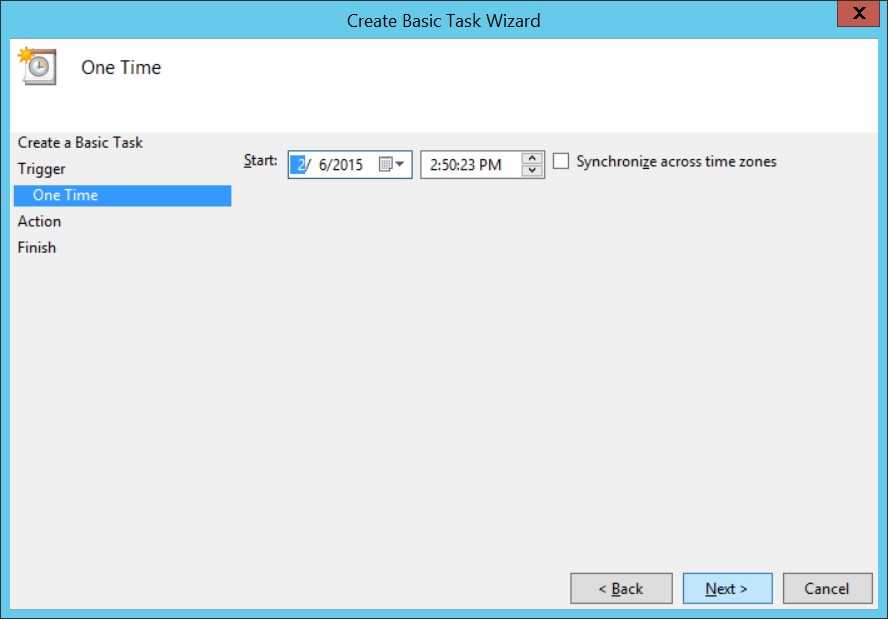 Create basic task wizard. Keeping default start date/time.