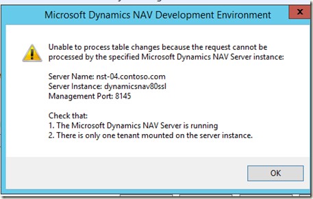 Microsoft Dynamics NAV Development Environment message box.