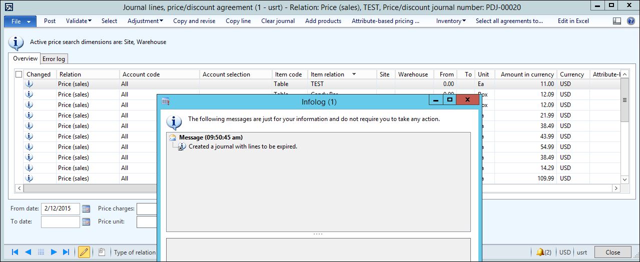 Created a journal with lines to be expired message.