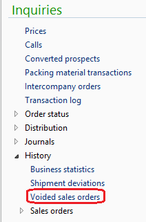 Voided sales orders.