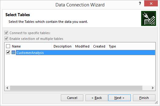 Data connection wizard. Select tables.