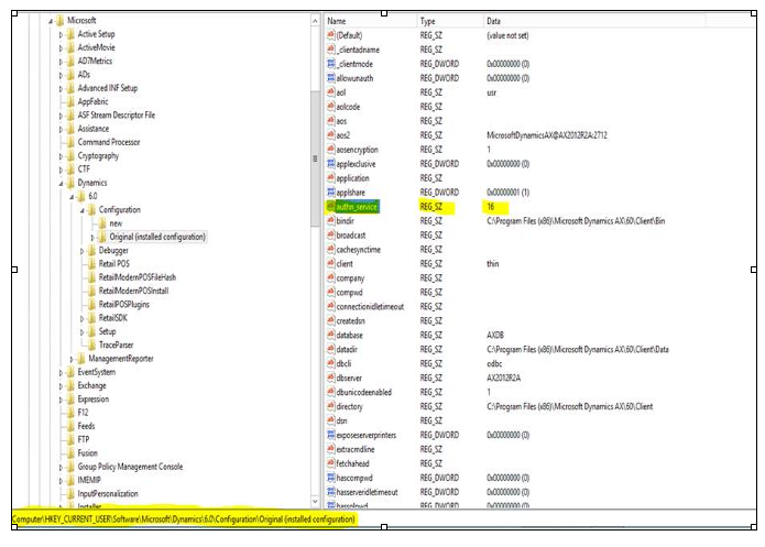 Setting the registry key in the tree for the client.