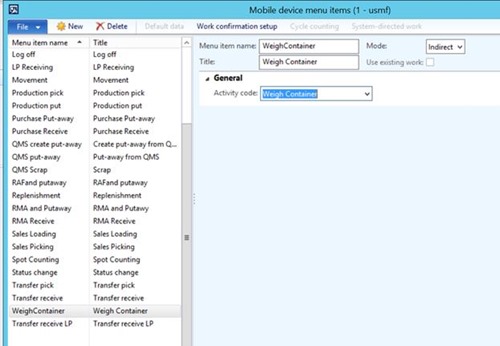 Mobile device menu items.