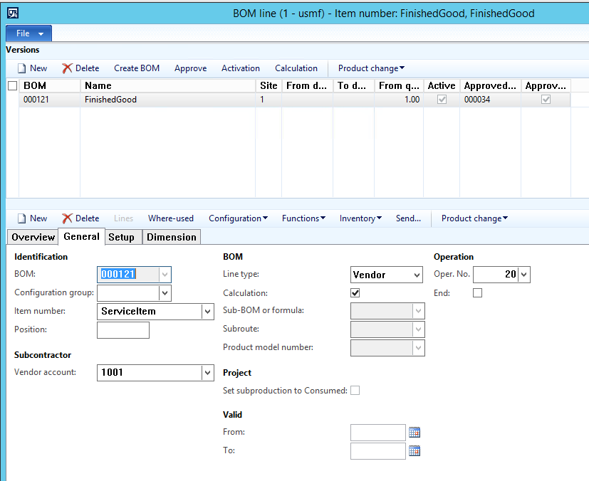 BOM line item number finished good.