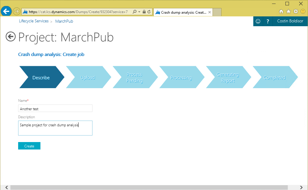 Providing a name and optional description for the analysis job.