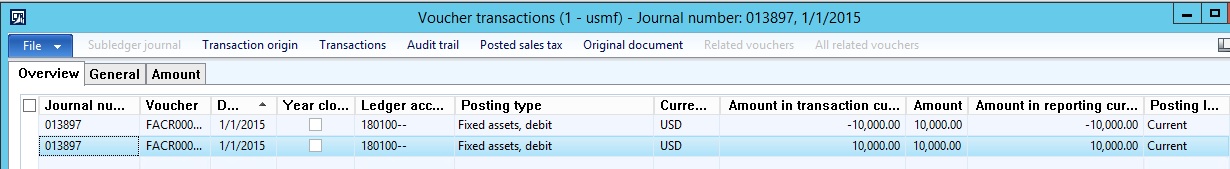 Acquisition account of the original fixed asset.