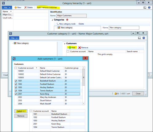 Managing customer category hierarchy.