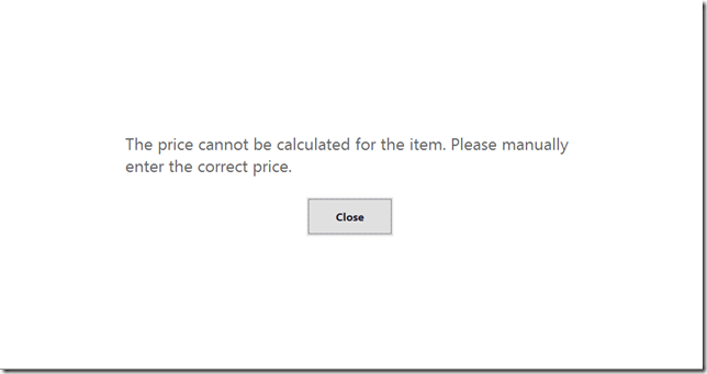 Error message displayed when adding an item to a transaction in EPOS.