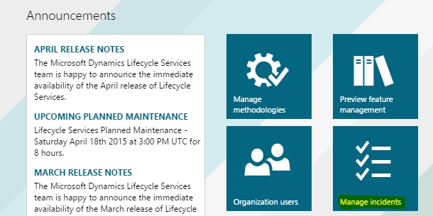 Manage incidents tile.
