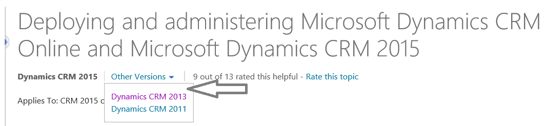 Other versions drop down menu.