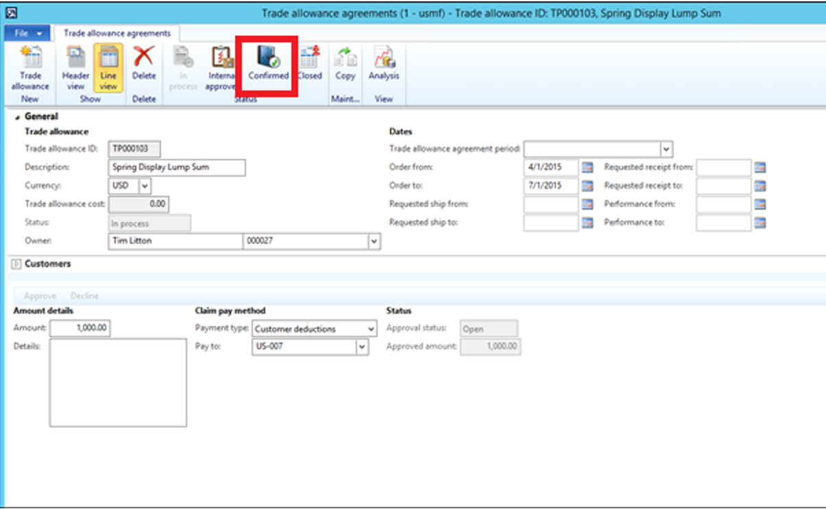 Trade allowance agreements clicking confirmed in the header.