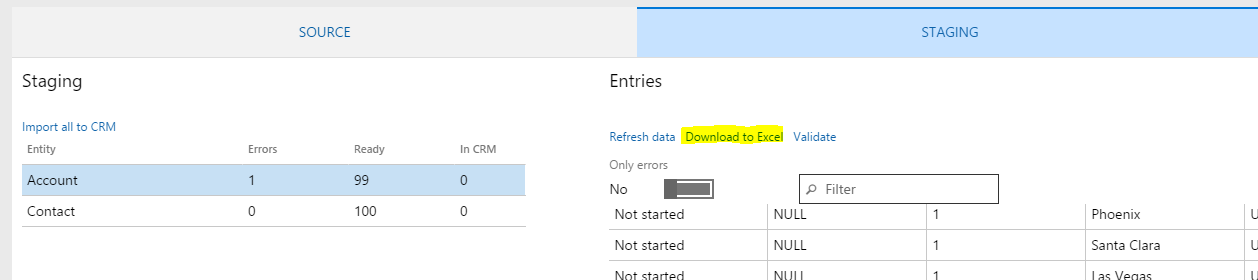 Clicking on Download to Excel to fix errors.