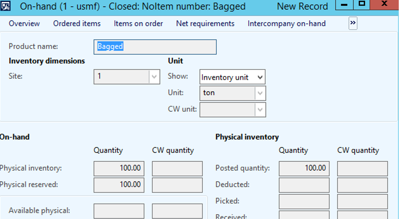 On-hand quantity of the bagged item.