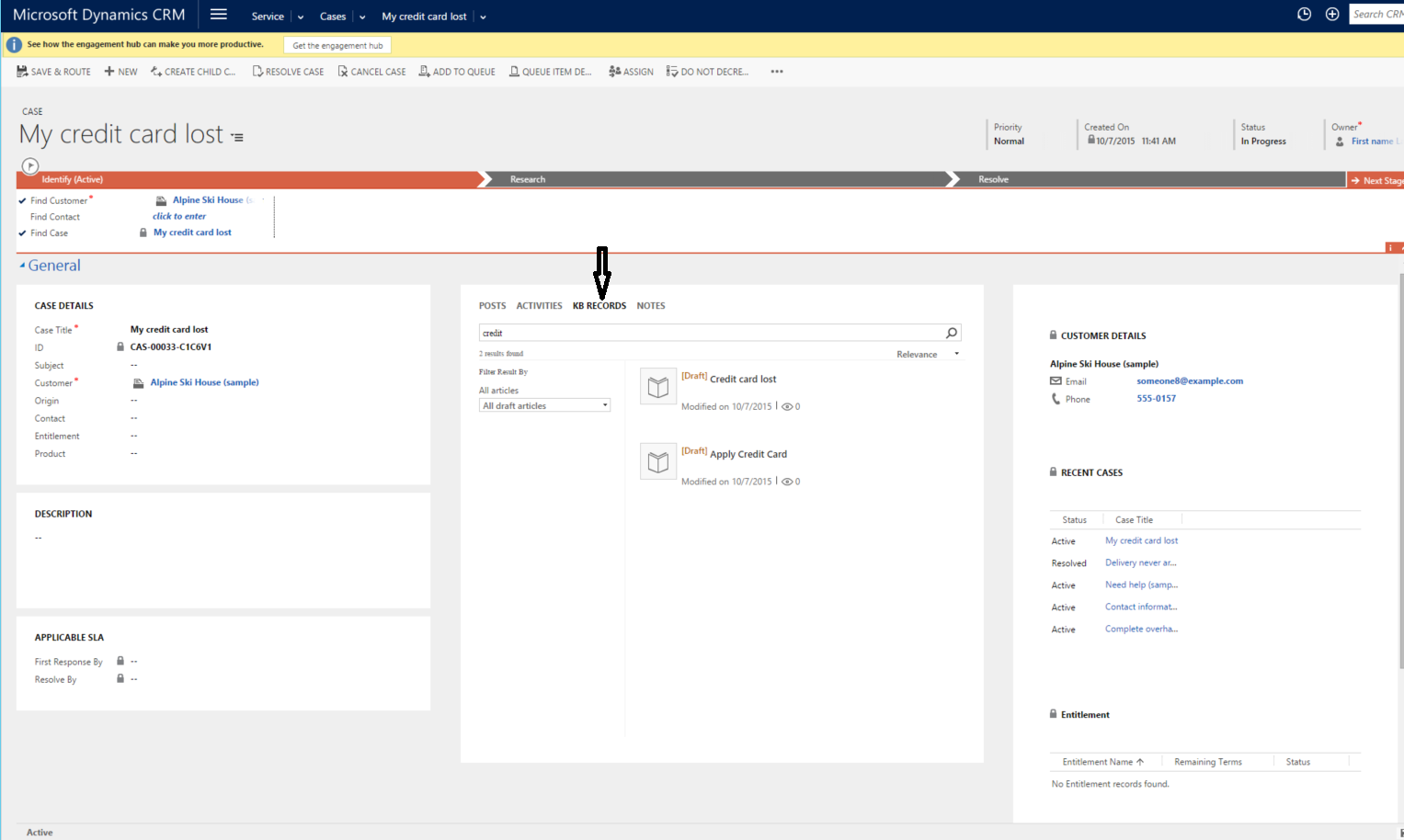 Knowledge base search pane.
