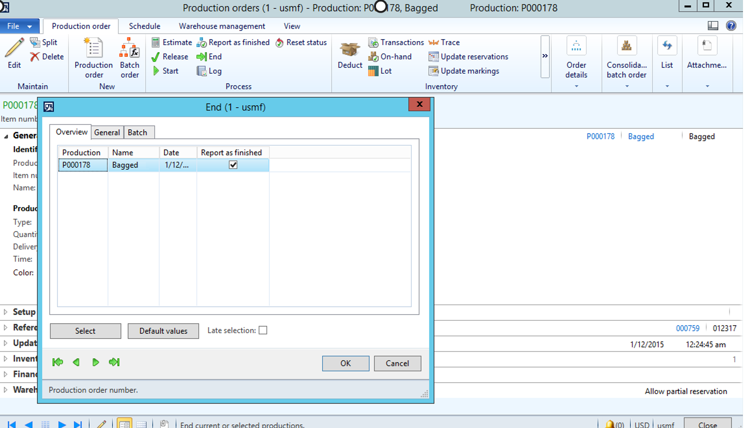 Ending the production order.