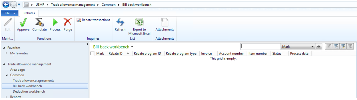 Bill backs removed from the bill back workbench.