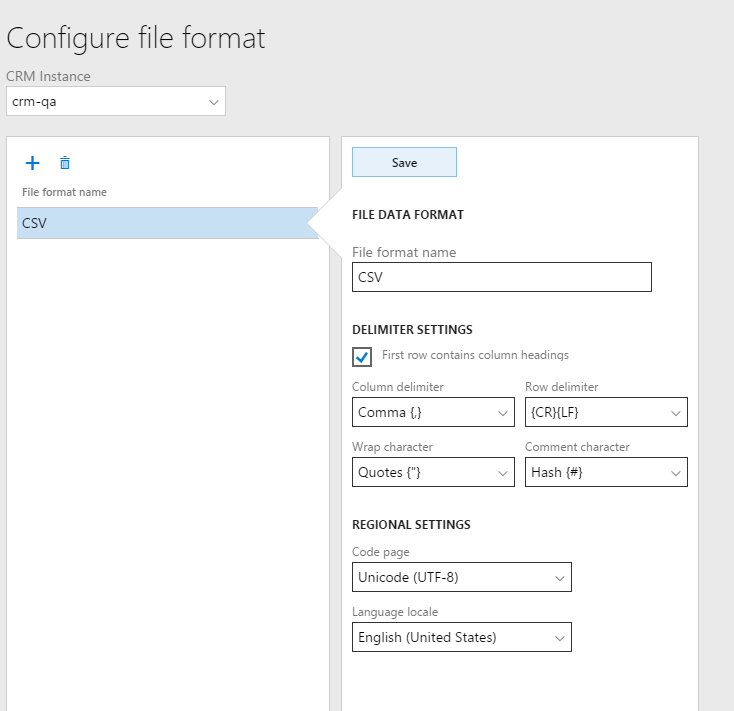 Configure file format.