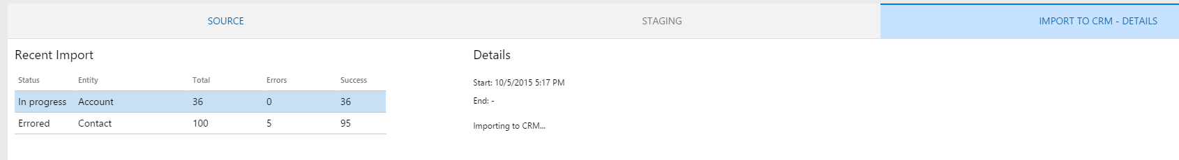Viewing the progress of the import.