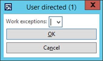 User provides a work exception code or clicks OK and continue.