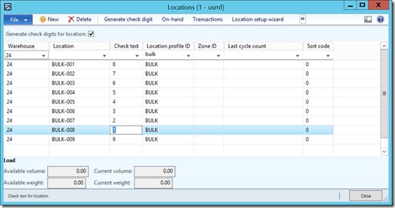 clip_image081 Warehouse 24 bulk locations having check digits.