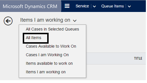 Selecting the all items query.