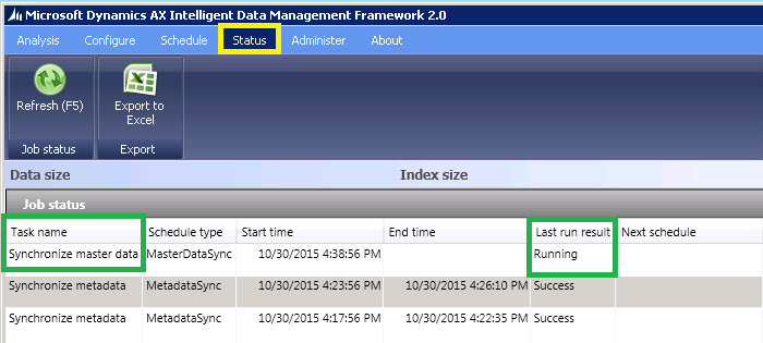 Running the synchronize master data job.
