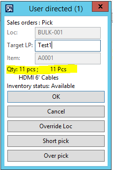 Entering the right quantity of 11.