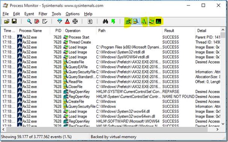 clip_image006 Process monitor filtering to only see the file system activities.