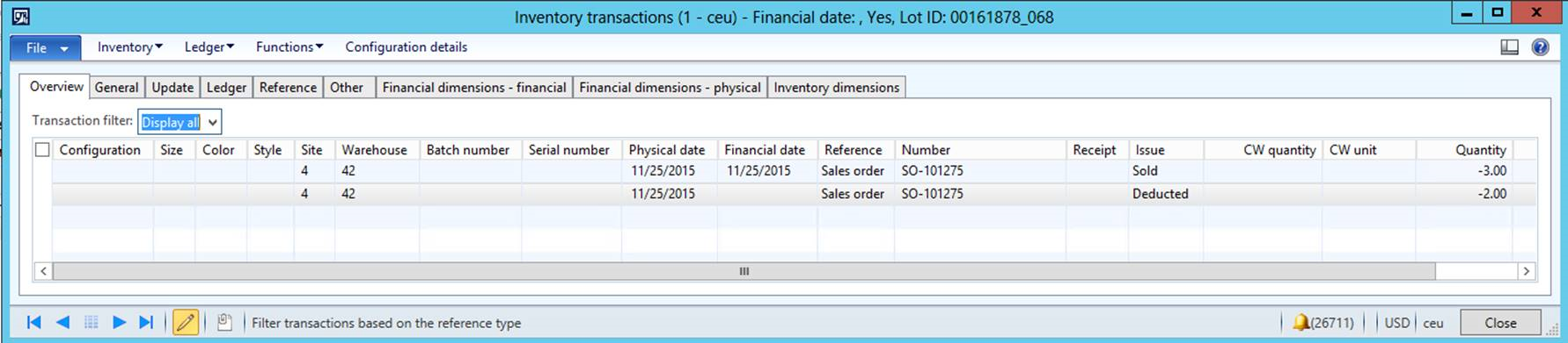 Inventory transactions.
