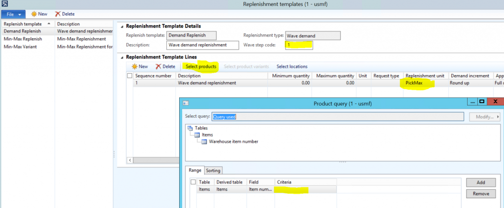 Replenishment templates.