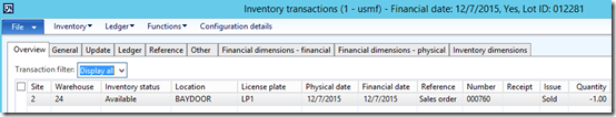 Inventory transactions.