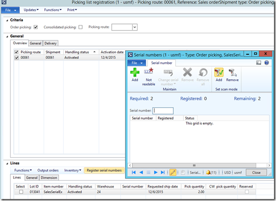 image Picking list registration.
