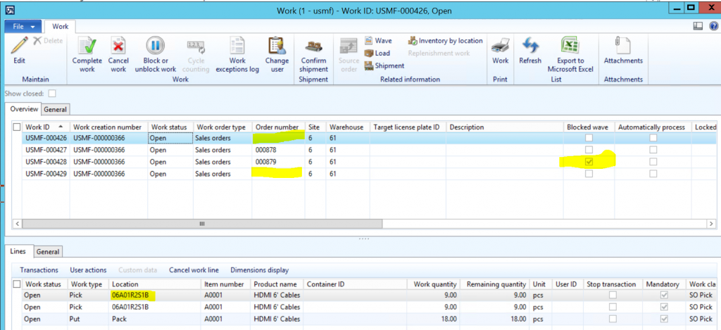 Picking work cannot be completed until replenishment is completed.