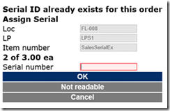 clip_image016 Validation during the sales serial number recording.
