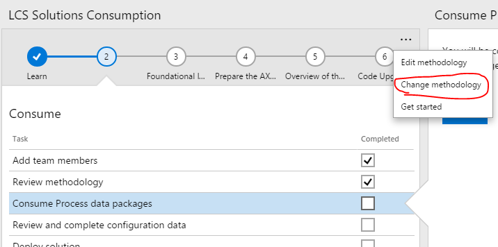 Clicking Change methodology.