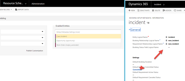 Booking Status Field Logical Name field left empty