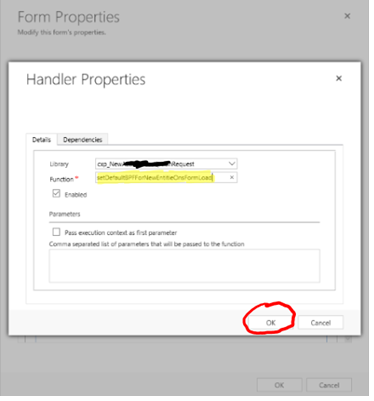 Handler Properties dialog box